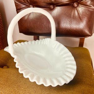 Pretty vintage white milk hobnob glass basket, Fenton marked